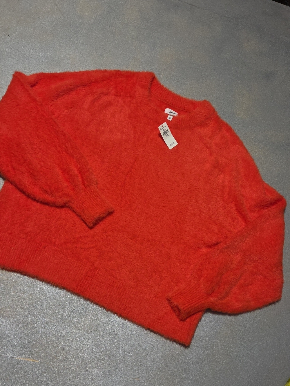 aerie Fuzzy Scoop Neck Sweater - Red Orange